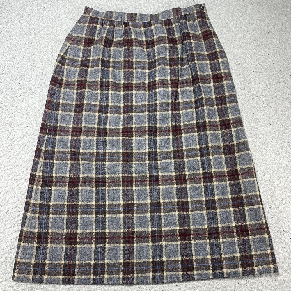 Vintage Pendleton Skirt Women 25" Gray Plaid Wool Midi Pencil Lined USA Workwear